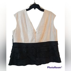 Deep V-Cut Ruffled Top, Black and Champagne White, Size 16, see notes